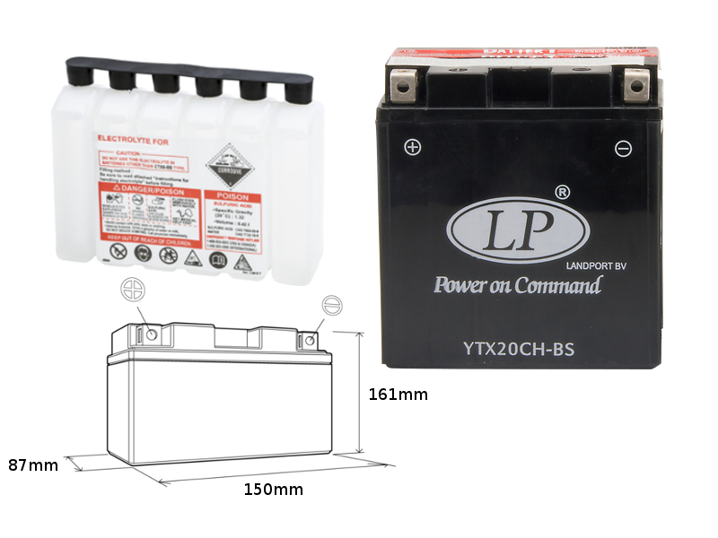 LANDPORT akumulátor YTX20CH-BS (MA LTX20CH-BS) (YTX20A-BS) 12V 18AH 150X87X161 bezúdržbový - elektrolyt zvlášť (2) UE48